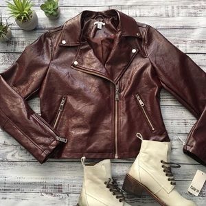 Patent Faux Leather Moto Jacket